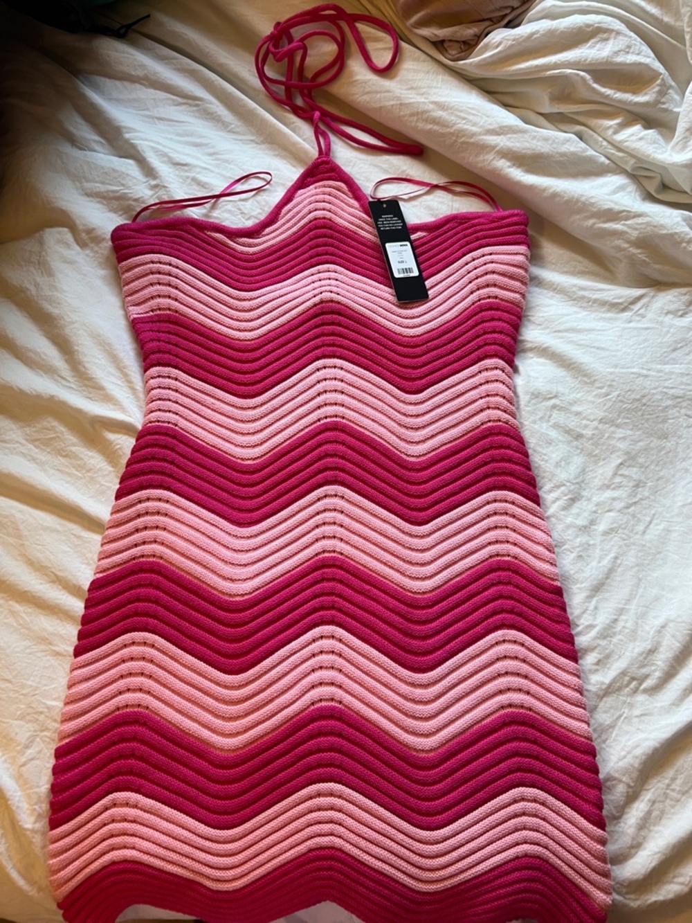 Fashion Nova Pink & Light Pink Chevron Halter Mini Dress